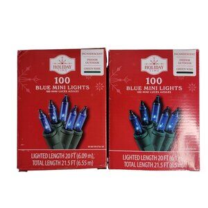 Holiday Time 100ct BLUE Mini String Lights Green Wire Indoor Outdoor 2 Boxes